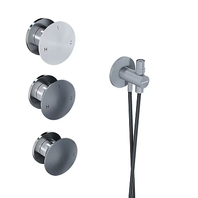 Modern Wall Mounted Toilet with Grey Flush Buttons and Water Inlet Valve Components 3d model
