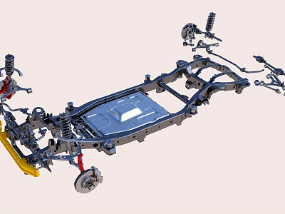 Detailed Car Chassis Structure With Suspension System And Frame Components 3d model