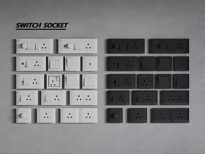 Various Styles of Switch Socket Panels in White and Black Colors for Home Electrical Use 3d model