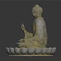 Three Ornate Seated Buddha Statues With Different Color Tones On Lotus Bases