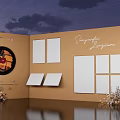 Art Display Wall Featuring Blank Frames Circular Decorative Painting Dried Flowers And Sustainable Design