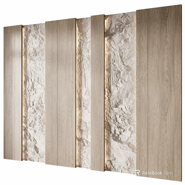 Contemporary Wall Design With Wooden Panels And Natural Stone Textures 3d model 