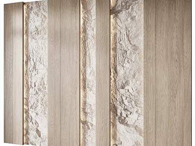 Contemporary Wall Design With Wooden Panels And Natural Stone Textures 3d model