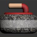Functional Household Item With Red Top Wooden Handle And Textured Gray Base