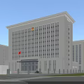 Modern Office Complex Exterior With Green Lawn Road And Plaza Design