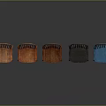 Five Multicolored Wooden Accent Chairs With Carved Backrest Armrests In Casual Style On Dark Background
