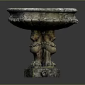 Antique Decorative Stone Basin With Intricate Carvings And Mythical Creature Base