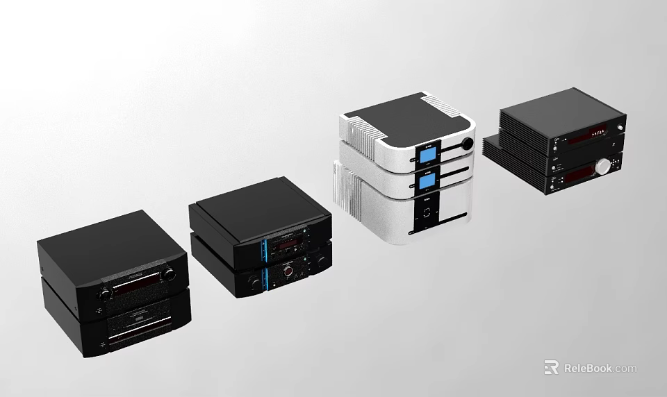 Sleek Modern Audio Stereo Systems With Black White Designs And Control Panel Features 3d model