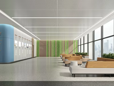 Modern Open Lounge Area Interior With Living Plant Wall Sofas Lockers Large Windows City View 3d model