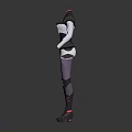 Futuristic Techwear Outfit With Armored Vest White Long Sleeves Purple Leggings And Mechanical Boots