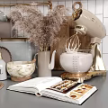 Elegant Modern Kitchenware With Mixers Cutting Boards Jars Mugs And Knives On Shelves