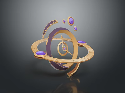 3D Astronomical Orrery Model With Golden Circular Rings And Purple Spheres 3d model