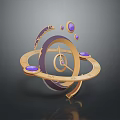 3D Astronomical Orrery Model With Golden Circular Rings And Purple Spheres