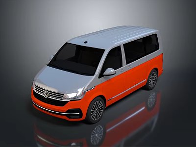 Modern Silver And Orange Passenger Van With Sleek Exterior And Shiny Finish 3d model