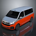 Modern Silver And Orange Passenger Van With Sleek Exterior And Shiny Finish