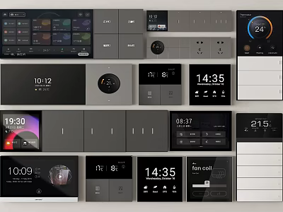 Smart Switch Panels with Modern Design Featuring Time Temperature Display and Fan Control Functions 3d model