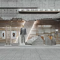 Modern Fashion Store Window Display Featuring Concrete Wall Mannequin Clothing Steps And Lighting