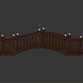 Wooden Garden Arch Bridge With Curved Railing And White Spherical Accents