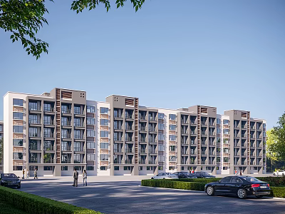 Modern Multistory School Building With Classroom Windows Green Surroundings Parking Area Trees And Students Walking 3d model