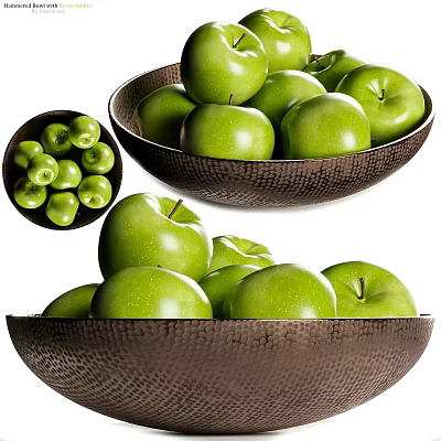 Fresh Green Apples Arranged in Decorative Bowls for Kitchen Table 3d model