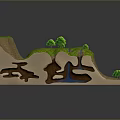 Geological Cross Section Model With Green Surface Vegetation River And Underground Caves 3d model