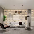 Modern Public Office Space Interior With Open Layout And Marble Wall Design 3d model