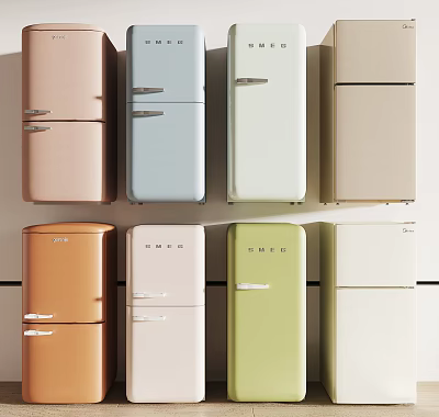 Retro Design Multi Colored Refrigerators And Freezers For Modern Kitchen Home Appliances 3d model