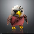 Cute 3D Bird Character With White Head Black Eyes Yellow Beak Claws And Pink Body