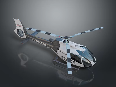 Police Helicopter With Black And White Design N162FD Rotors And Reflective Surface 3d model