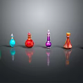 Colorful Decorative Glass Bottles With Various Shapes And Vibrant Hues On Reflective Surface