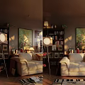 Cozy Living Room Interior Design With Bookshelf Floor Lamp Large Artwork And Soft Sofa
