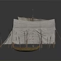 Ancient Wooden Sailing Boat With Canvas Sail And Traditional Structure Design
