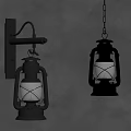 Vintage Lantern Lights Wall Mounted And Hanging Black Metal Design With Glowing Bulb