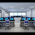 Professional Monitoring Room With Multiple Display Screens Workstations And Office Chairs