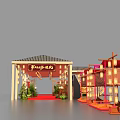 Traditional Chinese Tobacco And Liquor Store With Red Curtains Lanterns Blessing Decor Red Carpet And Greenery