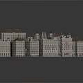 Detailed Classical Architecture Model With Multiple Buildings Spires Arched Windows Stone Facade