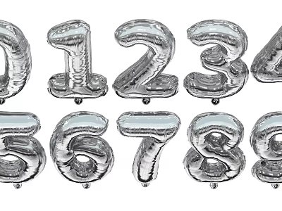 Silver Metallic Number Balloons Set From Zero To Nine For Birthday Party Decorations 3d model