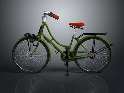 Green Bicycle With Red Seat And Handlebar Grips Black Fenders Classic Design 3d model