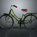 Green Bicycle With Red Seat And Handlebar Grips Black Fenders Classic Design