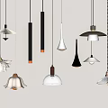 Various Modern Pendant Lights With Different Shapes And Materials For Interior Decor 3d model
