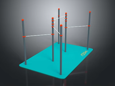 Climbing Playground Structure With Blue Base Gray Poles And Orange Crossbars 3d model