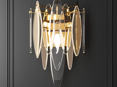 Modern Gold Frame Wall Lamp With Transparent Acrylic Shades On Dark Wall And Warm Glow 3d model