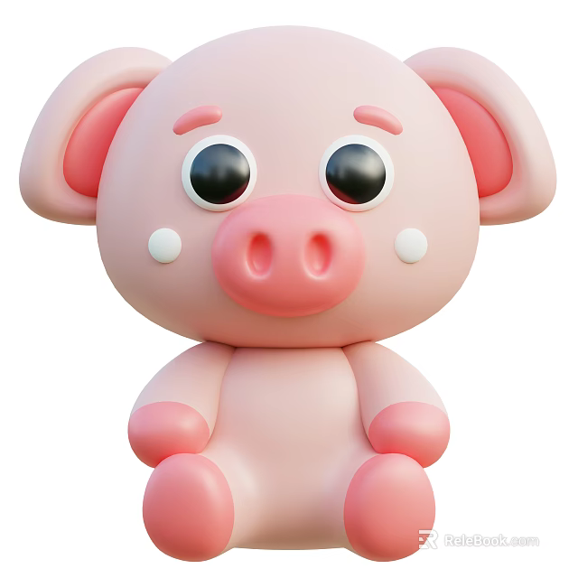 Cute Pink Cartoon Pig Toy With Big Eyes Round Nose And Chubby Cheeks 3d model 