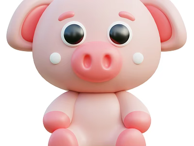 Cute Pink Cartoon Pig Toy With Big Eyes Round Nose And Chubby Cheeks 3d model