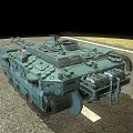 Teal Military Tank Vehicle With Dual Cannons Tracks And Heavy Armor