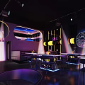 Modern Bar Interior Design With Illuminated Counter Stools And Bottle Wall Lighting 3d model