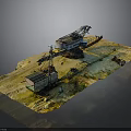 Industrial Construction Site Model With Crane Building And Sandy Terrain Details