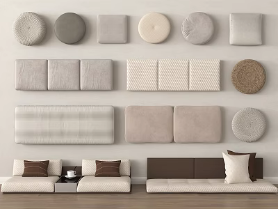 Wall Decor With Fabric And Woven Elements And Modern Sofa With Cushions 3d model