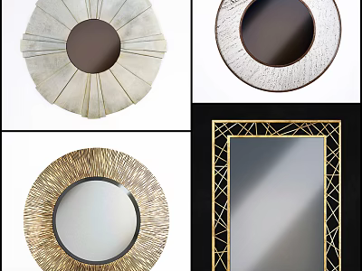Various Decorative Mirrors With Round Geometric Frames And Metallic Textured Borders 3d model