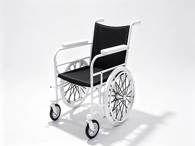 Durable Medical Equipment Wheelchair With White Frame Black Seat And Armrests 3d model